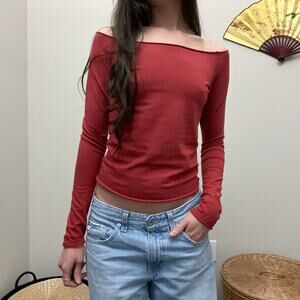 john galt brandy melville brick red off shoulder fitted long sleeve top